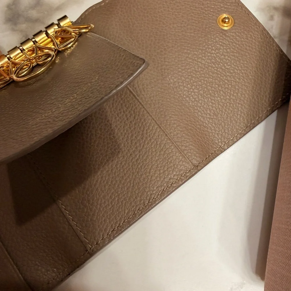 SAINT LAURENT Grained Calfskin Monogram Key Case YSL beige w/COA